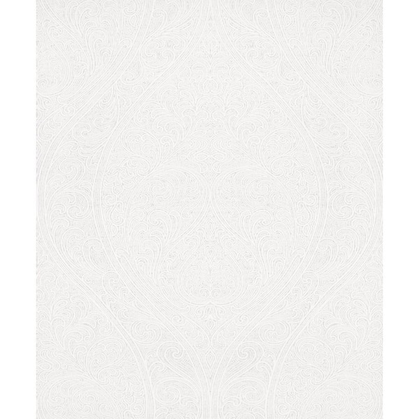 Unbranded Metallic White Large Ogee Damask Design Vinyl on Non-Woven Non-Pasted Wallpaper Roll