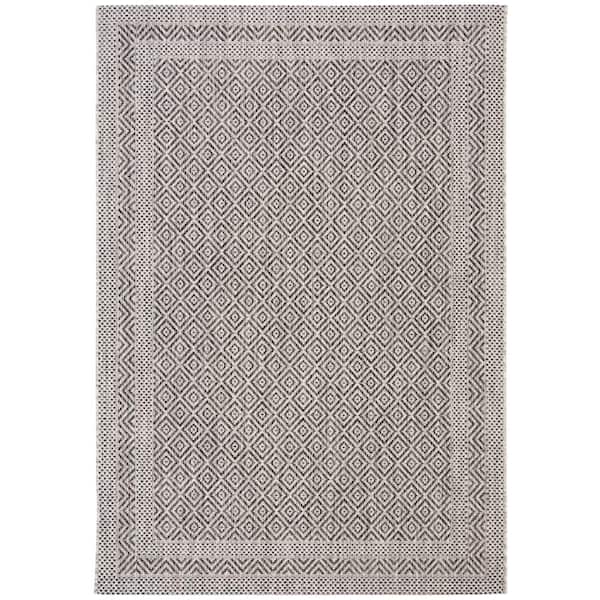 Courtyard Gray/Black 4 ft. x 6 ft. Border Indoor/Outdoor Patio  Area Rug