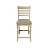 A honey-colored high back solid wood counter stool from a straight-on front view.