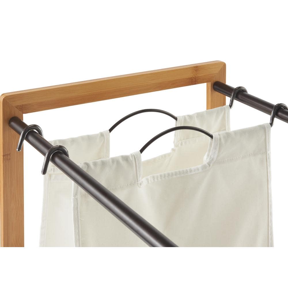 EcoStorage Bamboo and Bronze 3-Bag Laundry Cart with Wheels