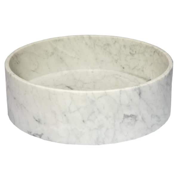 Eden Bath Thin Lip Column Carrara Marble Round Vessel Sink EB_S053CW-H ...