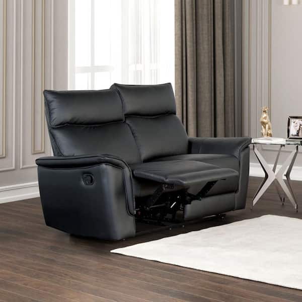 Furniture of America Willis 62.6 in. Black Leather Blend 2-Seater Loveseat with Manual Recline