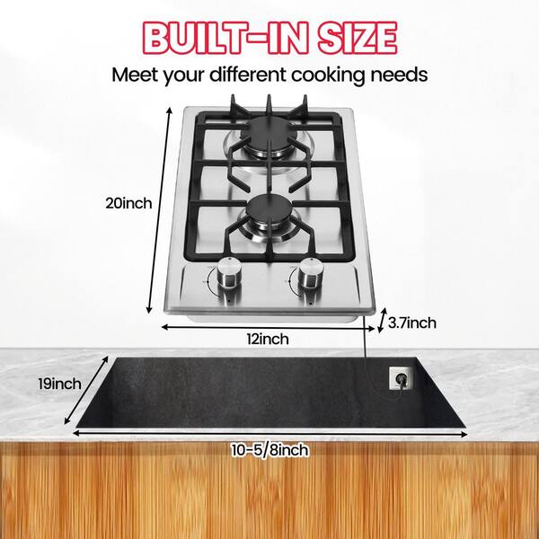 Gas Cooktop 12 inch Stainless Steel 2 Burners Built-in Gas Hob Stove Top  with NG/LPG Dual Fuel Conversion Kit-IsEasy