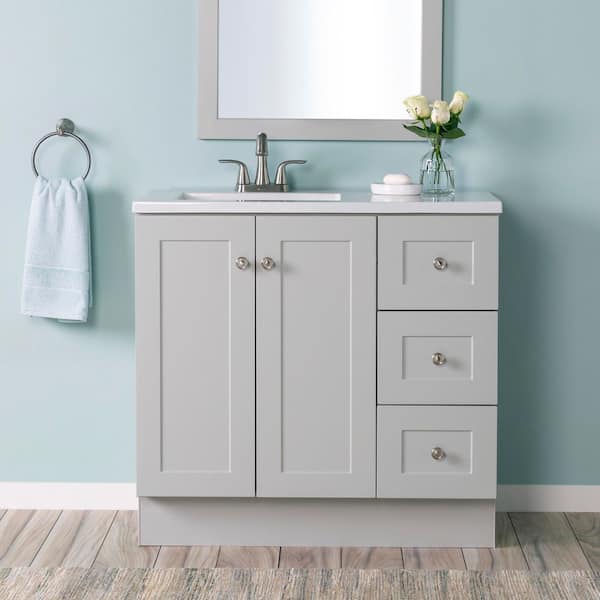 Bannister 37 in. Single Sink Pearl Gray Bath Vanity with Granite-Look Colorpoint White Cultured Marble Top (Assembled)