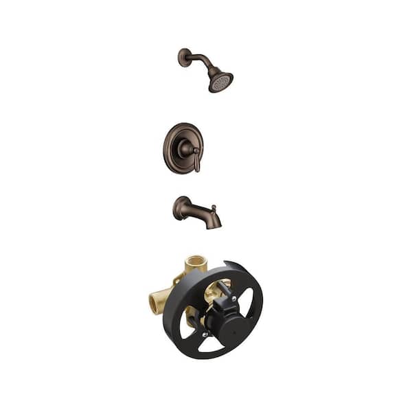 Brantford Oil Rubbed Bronze Tub/Shower Faucet Trim Kit and Brass Rough-In Posi-Temp Valve Combo