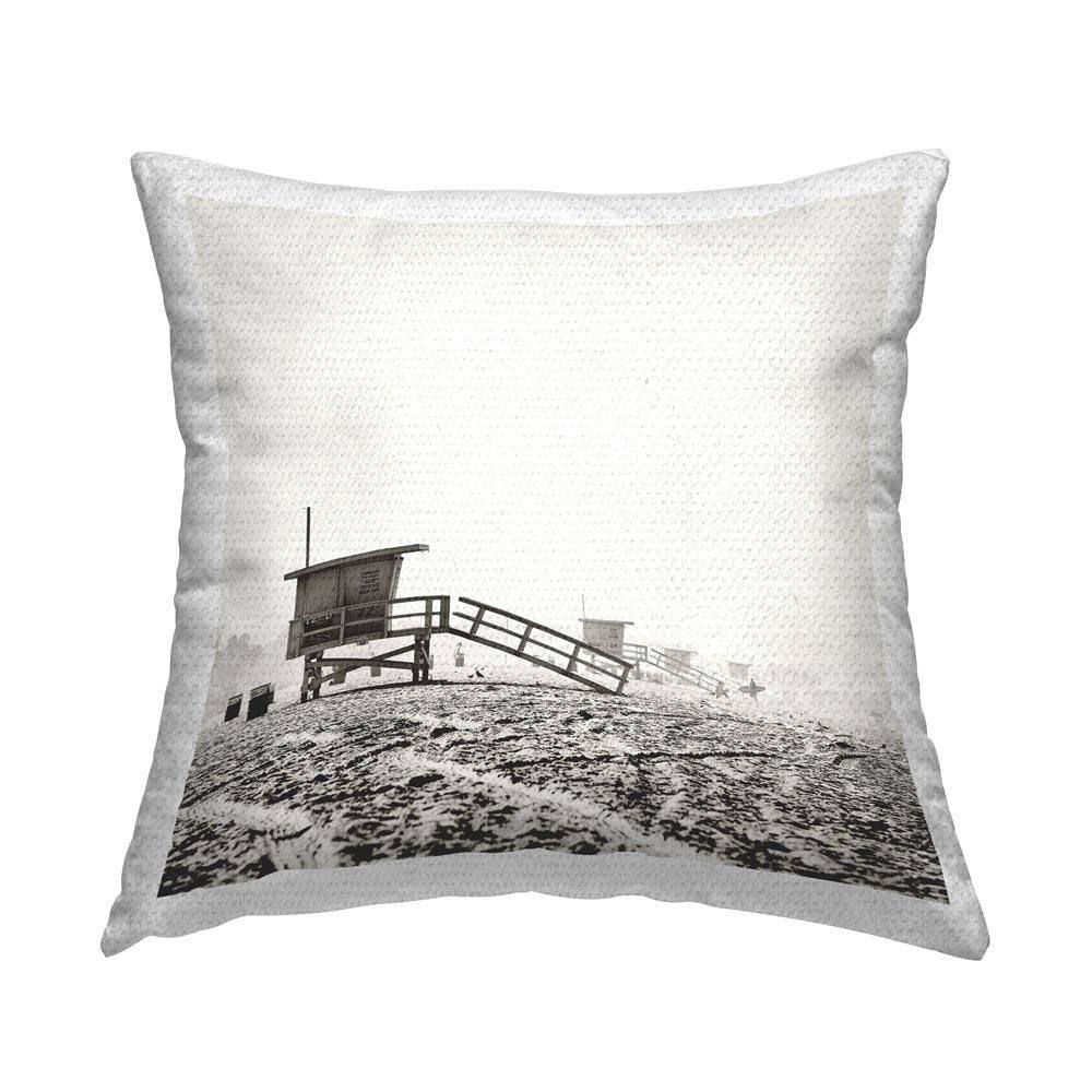 Grey Beach Huts Outdoor Printed Throw Pillow by Myan Soffia price history on PriceWatchPro