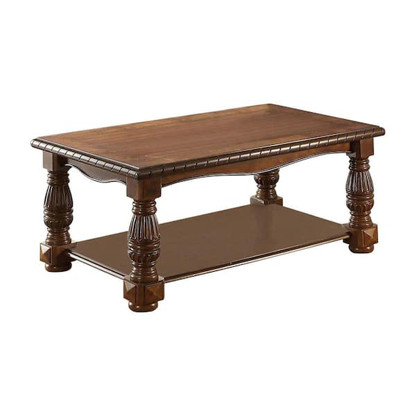 Benjara 30 in. Brown Rectangle Wood Top Coffee Table
