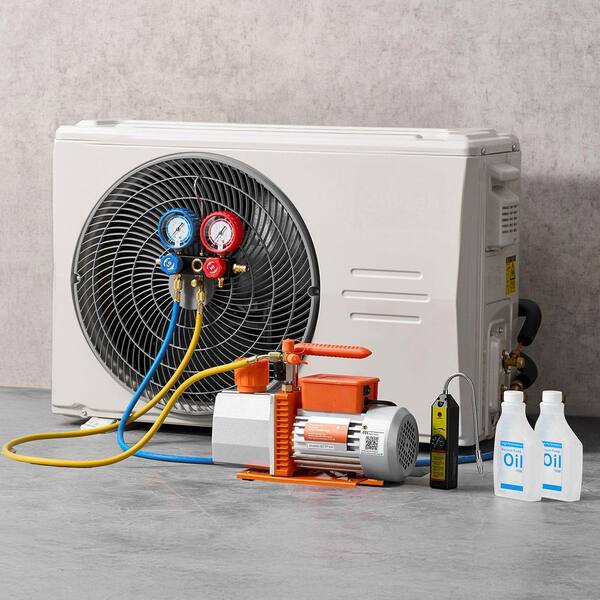 SKYSHALO AC Vacuum Pump and Gauge Set(Leak Detector Carry Bag Hose
