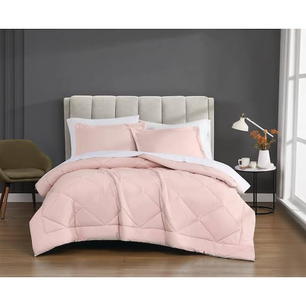 CANNON 3-Piece Blush Solid Cotton Percale Full/Queen Comforter Set