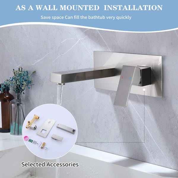 1-Handle Wall Mount Roman Tub Faucet with Waterfall Spout in Brushed Nickel