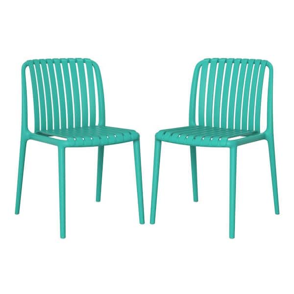 Frond and Form Outdoor Patio Stacking Poly Plastic Slatted Dining Side Chair (Set of 2) Turquoise