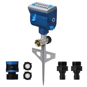 4,069 sq. ft. Oscillating Sprinkler with Metal Step Spike and Quick Connect Adapter Set, Control Watering Range, Blue