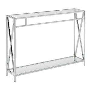 Oxford 42 in. Chrome Standard Height Rectangular Glass Top Console Table with Shelf