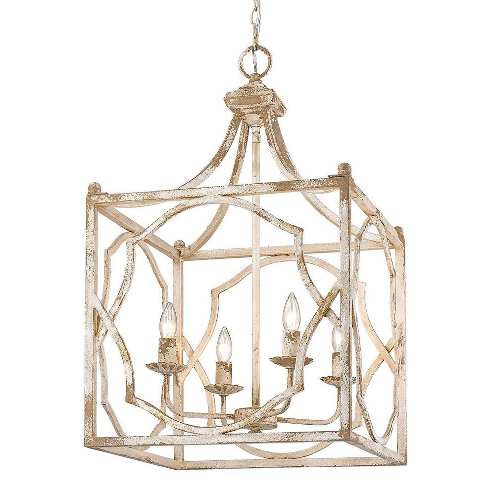 Antique Ivory 4-Light Caged Pendant with Rusty Gold Patina