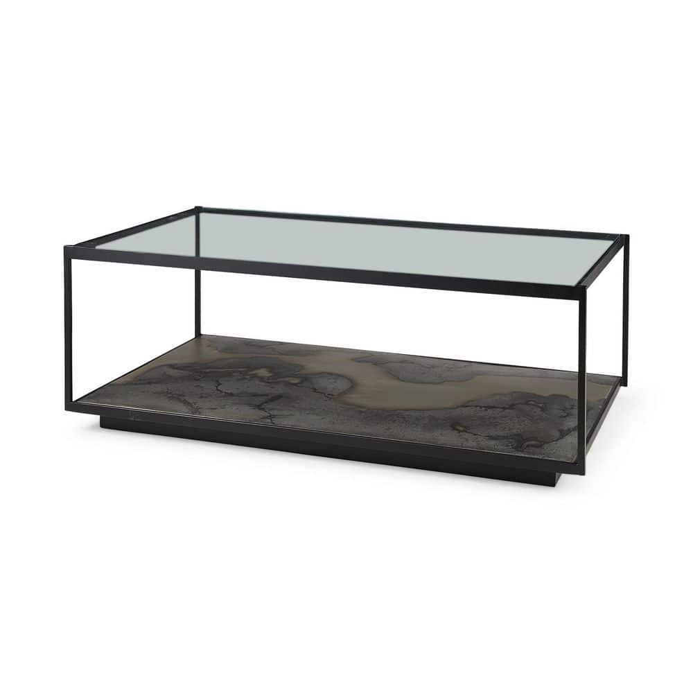 Roxdale 48.25 in. Acid Wash Rectangle Metal Coffee Table with Glass Top