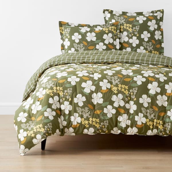 The Company Store Company Cotton Adley Floral Olive King/Cal King Cotton Percale Comforter