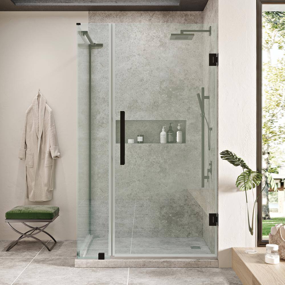 Tampa-Pro Black Frameless Corner Shower Kit with Clear Glass Panels