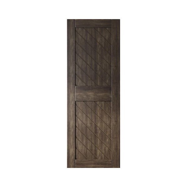 HOMACER XT2 30 in. x 84 in. C-Panel Solid Core Ebony Slanted Stripe Design Pine Wood Interior Sliding Barn Door Slab