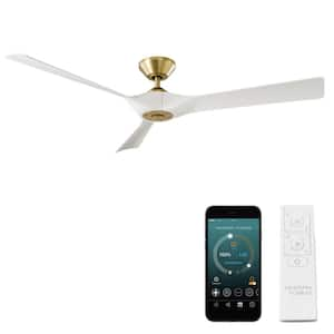 Torque 58 in. Smart Indoor Outdoor 3-Blade Ceiling Fan Satin Brass Matte White with Remote Control