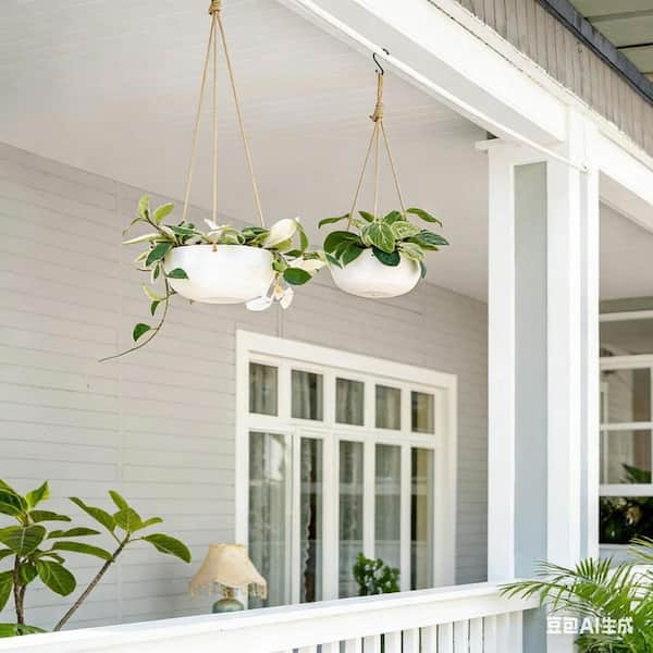 White Ceramic Hanging Railing Planters, (Set of 2) HP7ZVP79Y1