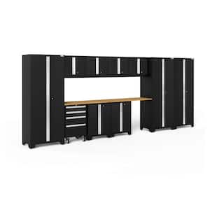 Bold Series 186 in. W x 76.75 in. H x 18 in. D 24-Gauge Welded Steel Garage Cabinet Set in Black (12-Piece)