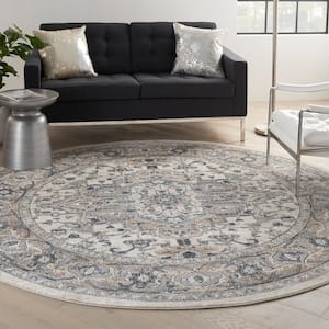 Concerto Ivory Grey 10 ft. x 10 ft. Center medallion Traditional Round Area Rug