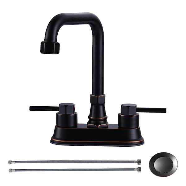Modern Double Handle 4 in. Centerset Bathroom Faucet, Bathroom Faucet with Pop-Up Drain Assembly in Oil Rubbed Bronze