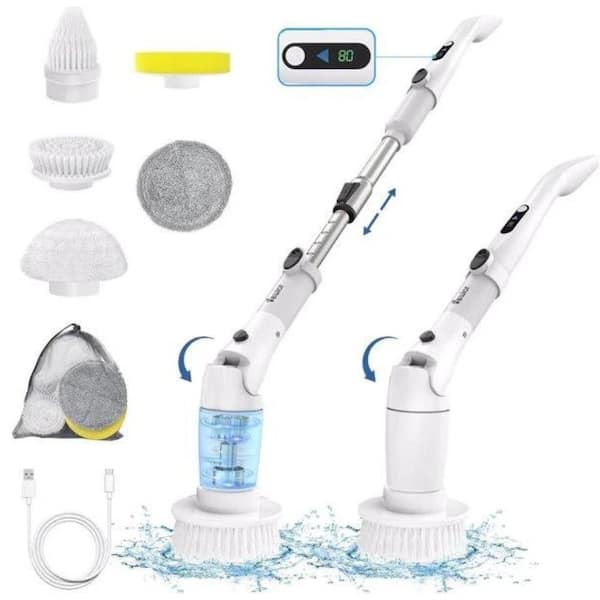 ITOPFOX 2 Speeds 3 Angle Cordless Electric Spin Power Shower Scrubber with Display, 5 Replaceable Brush Heads, Extension Handle