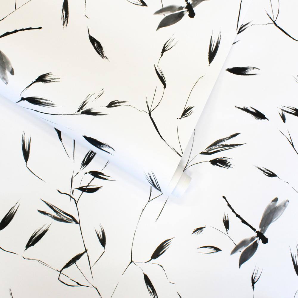 Black and White Dragonfly Print Peel and Stick Wallpaper