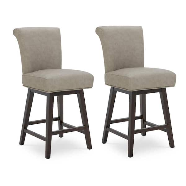 Spruce & Spring Dennis 26 in. Stone Gray High Back Solid Wood Frame Swivel Counter Height Bar Stool with Faux Leather Seat(Set of 2)