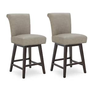 Dennis 26 in. Stone Gray High Back Solid Wood Frame Swivel Counter Height Bar Stool with Faux Leather Seat(Set of 2)