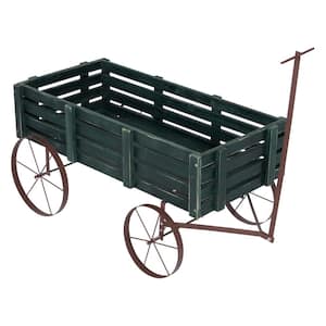 51.5 in. L Green Decorative Buckboard Wagon Planter, Cedar Wood Classic Buckboard Amish Wagon Garden Planter