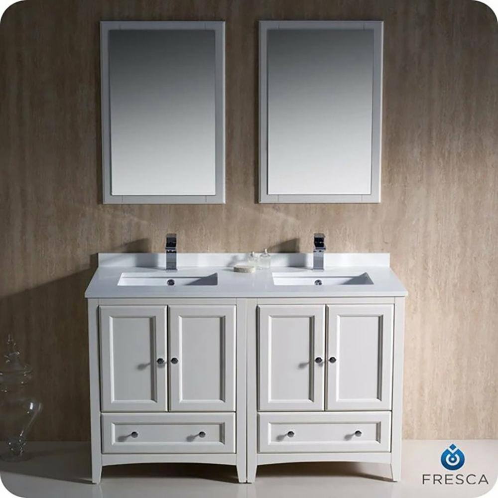 Antique White 48" Double Sink Freestanding Vanity with Quartz Top