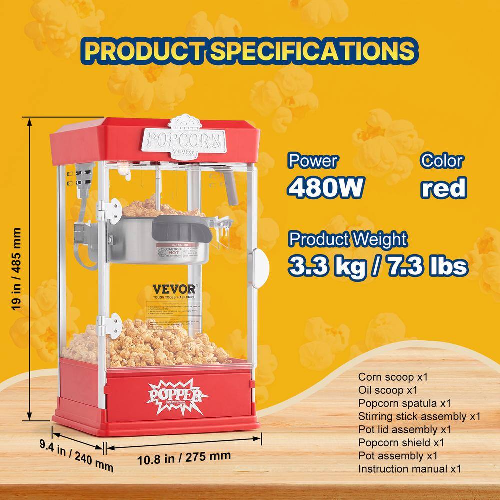 Red Steel 4 oz Countertop Popcorn Popper Machine