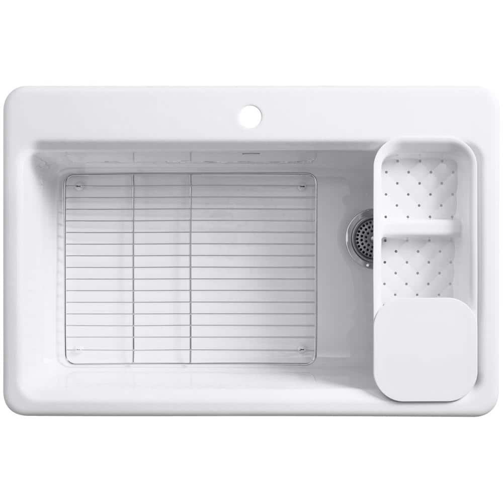 Elegant Riverby 33" White Cast Iron Single-Bowl Kitchen Sink with Accessories