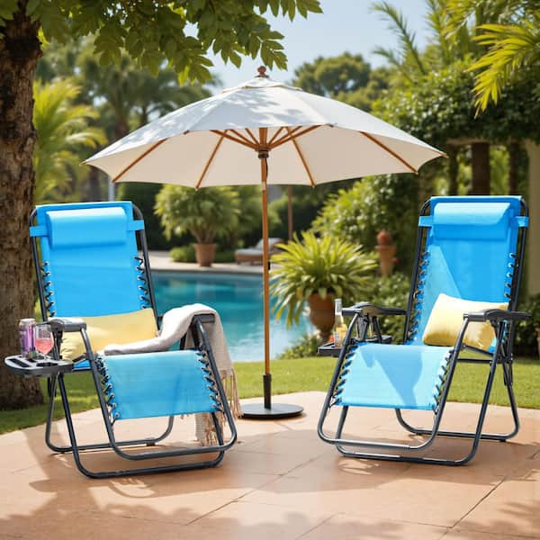 Tozey 2-Piece Blue Zero Gravity Black Metal Lawn Chair Set