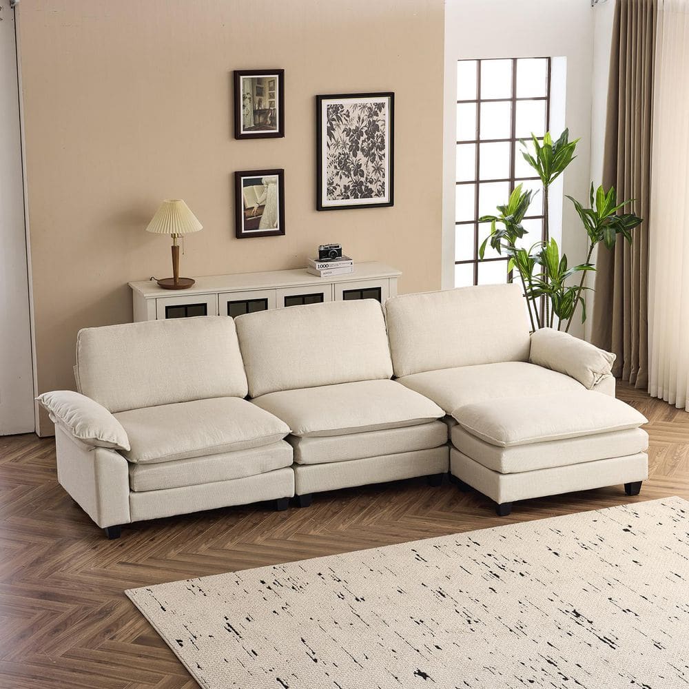 Double-Layer Cushions Collection 120 in. Wide Pillow Top Arm Corduroy L-sh