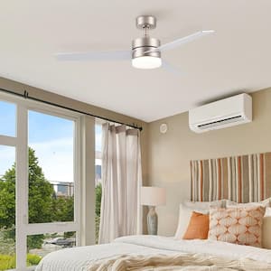 52 in. Modern LED Indoor Brushed Nickel Ceiling Fan with Remote Control and Timer