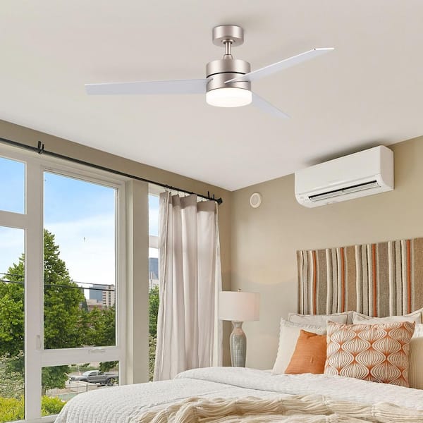 52 in. Modern LED Indoor Brushed Nickel Ceiling Fan with Remote Control and Timer