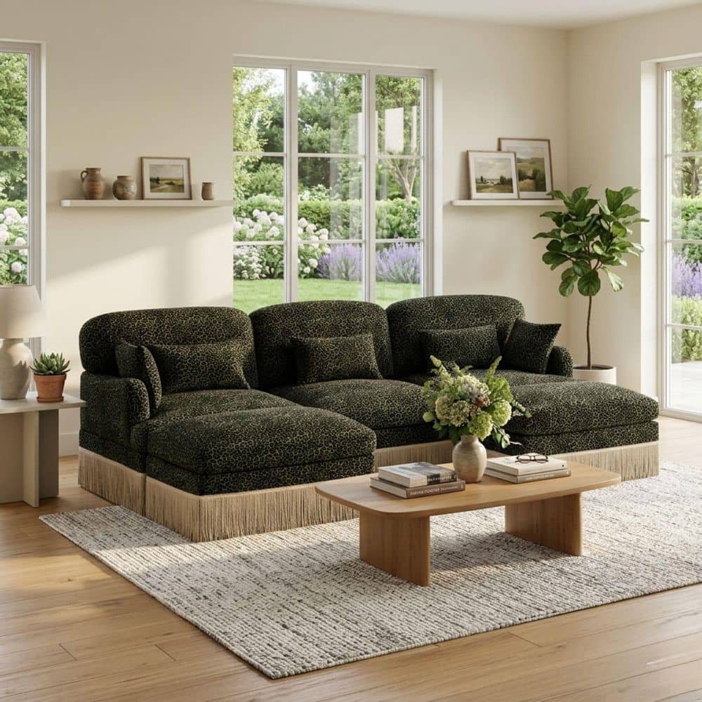 Homy Casa Tucson 100 in. 3-Seat Leopard Print Chenille Modular