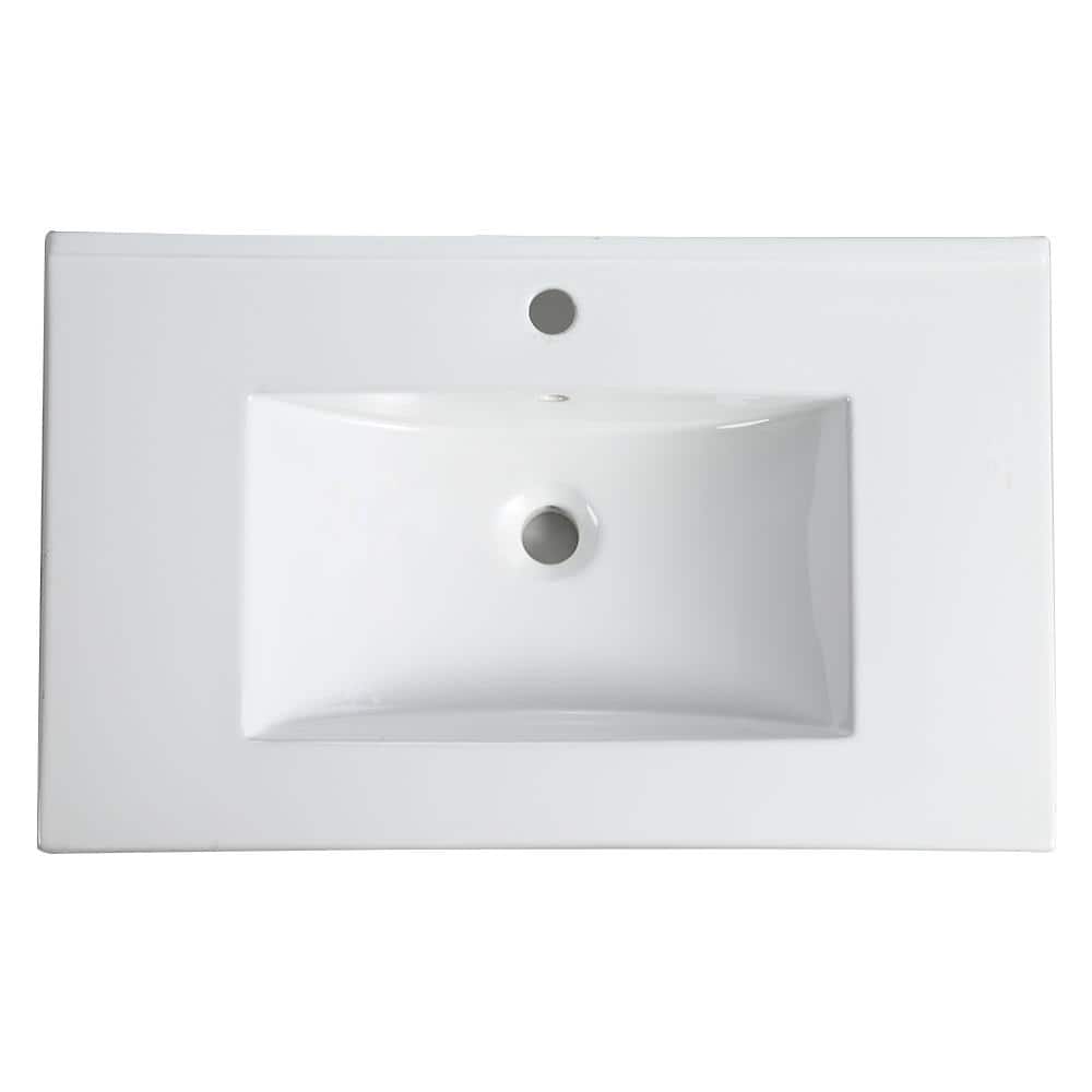 30 in. Undermount Rectangular Bathroom Vanity Ceramic Top in White