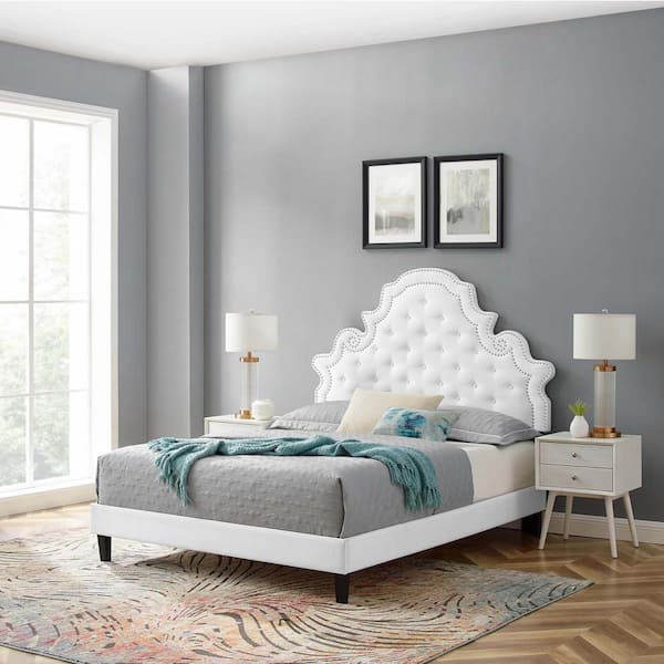 White velvet outlet platform bed