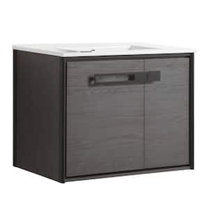 Oakville 30 in. W x 18 in. D x 23.25 in. H Wall Mounted Bathroom Vanity in Black Coal Oak with White Ceramic Sink Top