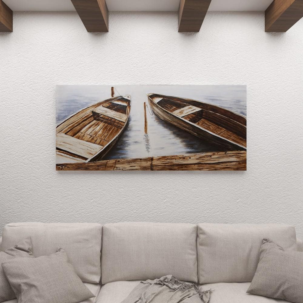 Large Brown and Blue Nautical Canvas Wall Art