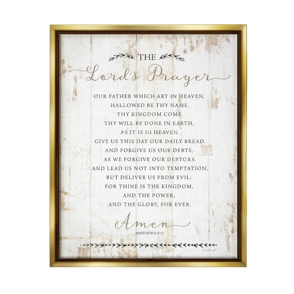 The Stupell Home Decor Collection The Lords Prayer Our Father Distressed Wood by Jennifer Pugh Floater Frame Typography Wall Art Print 21 in. x 17 in.