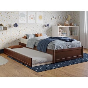 Barcelona Walnut Brown Solid Wood Frame Twin Panel Platform Bed with Twin Trundle