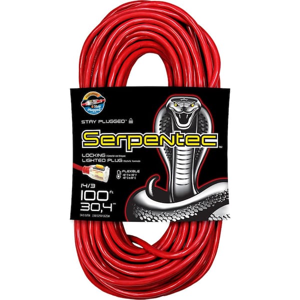 Serpentec 100 ft. 14/3 Red Locking Extension Cord