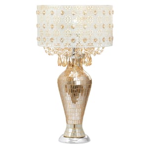 25 in. Champagne Indoor Table Lamp with Jeweled Metal and Mosaic Base