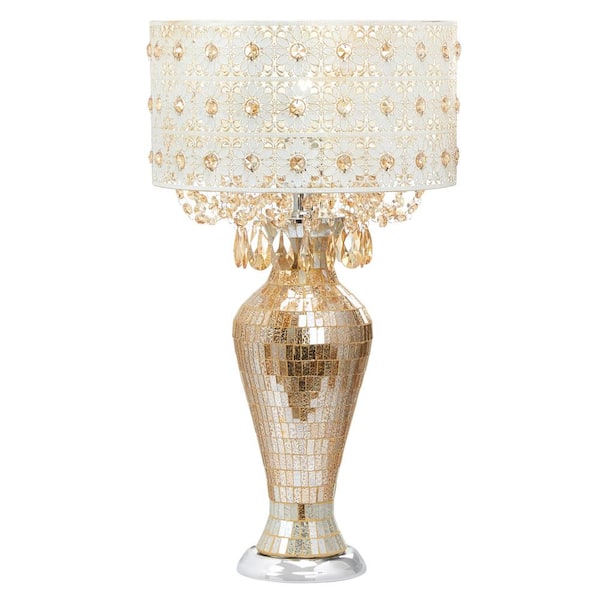 River of Goods 25 in. Champagne Indoor Table Lamp with Jeweled Metal and Mosaic Base