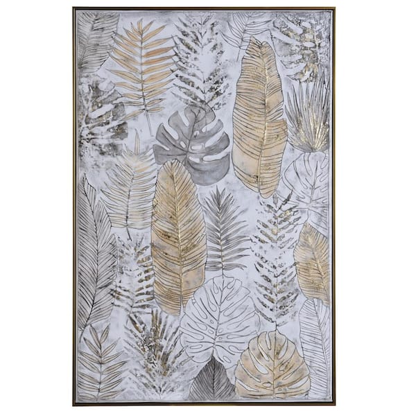 StyleCraft Lola Framed Nature Wall Art 48 in. x 33 in. Coastal Leaves IV